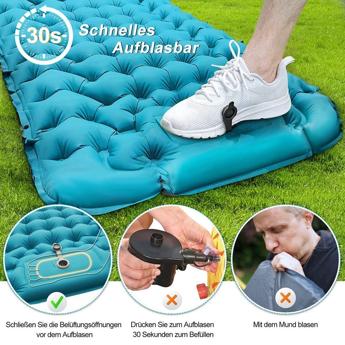 Novzep Luftbett Isomatte Camping, mit Kissen, 9cm Dicke, wasserdicht & Faltbar