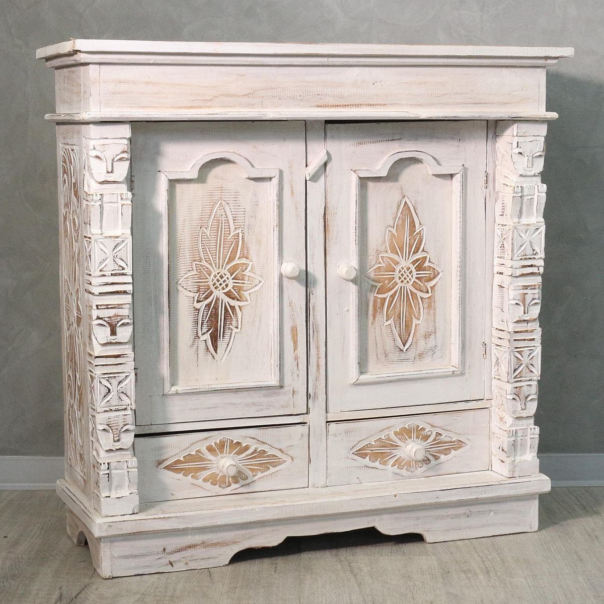 Oriental Galerie Mehrzweckschrank Schrank 80 x 80 cm Blume Weiß (1-St) Handarbeit