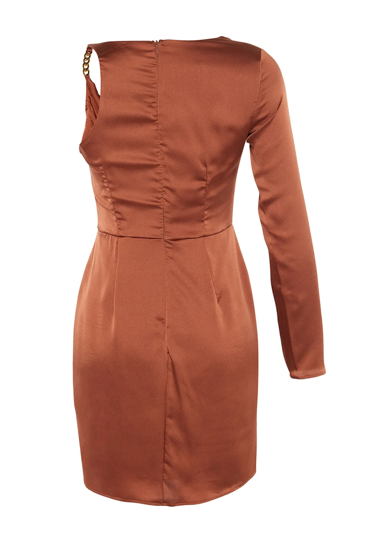 Trendyol Collection  Elegantes Abendkleid mit zimtfarbenem Satin-Schulterdetail TPRAW23EL00263