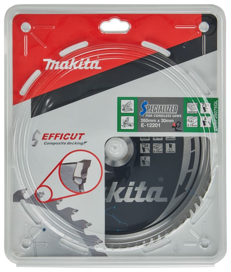 Makita Tilbehør E-12273 Geringssavklinge WPC Efficut 260x30x2.15 75T 8g