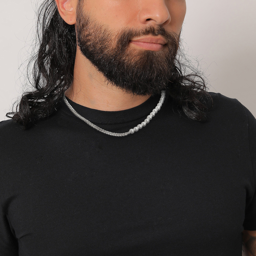 KUZZOI KUZZOI Collier Hommes Char massif avec perles de coquillage en argent sterling 92 collier