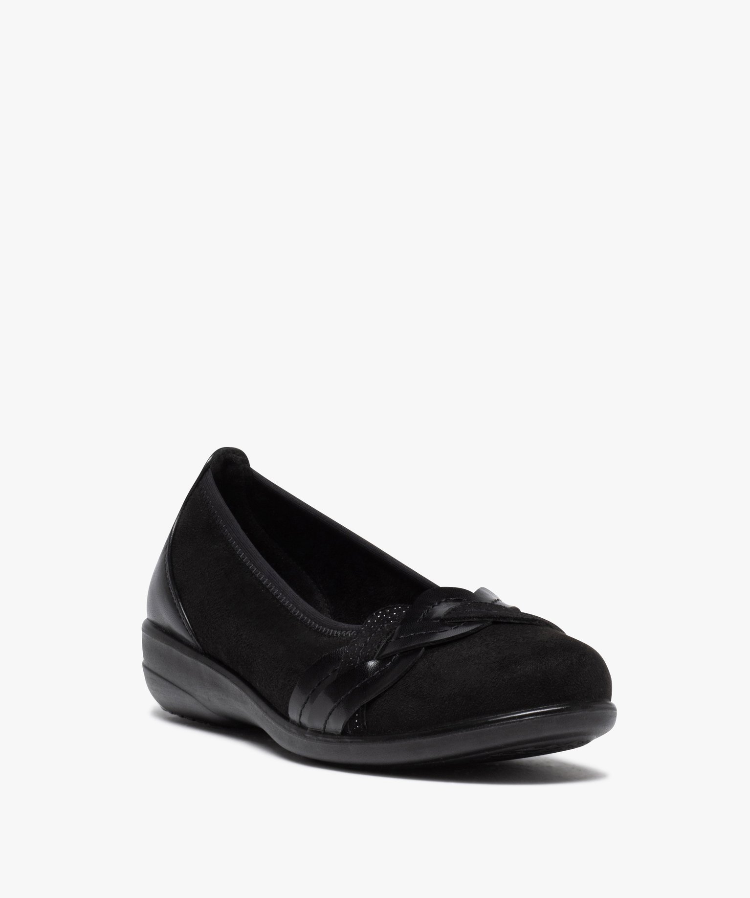 Ballerines femme confort en suédine avec bride tressée noir | GEMO