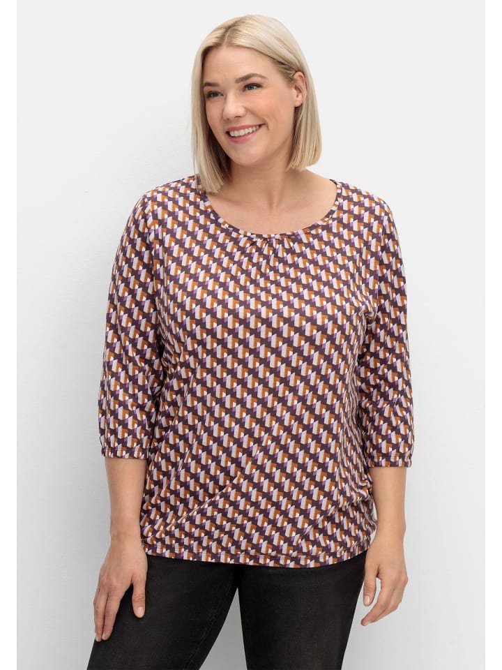 sheego 3/4-Arm-Shirt in aubergine gemustert günstig kaufen 46