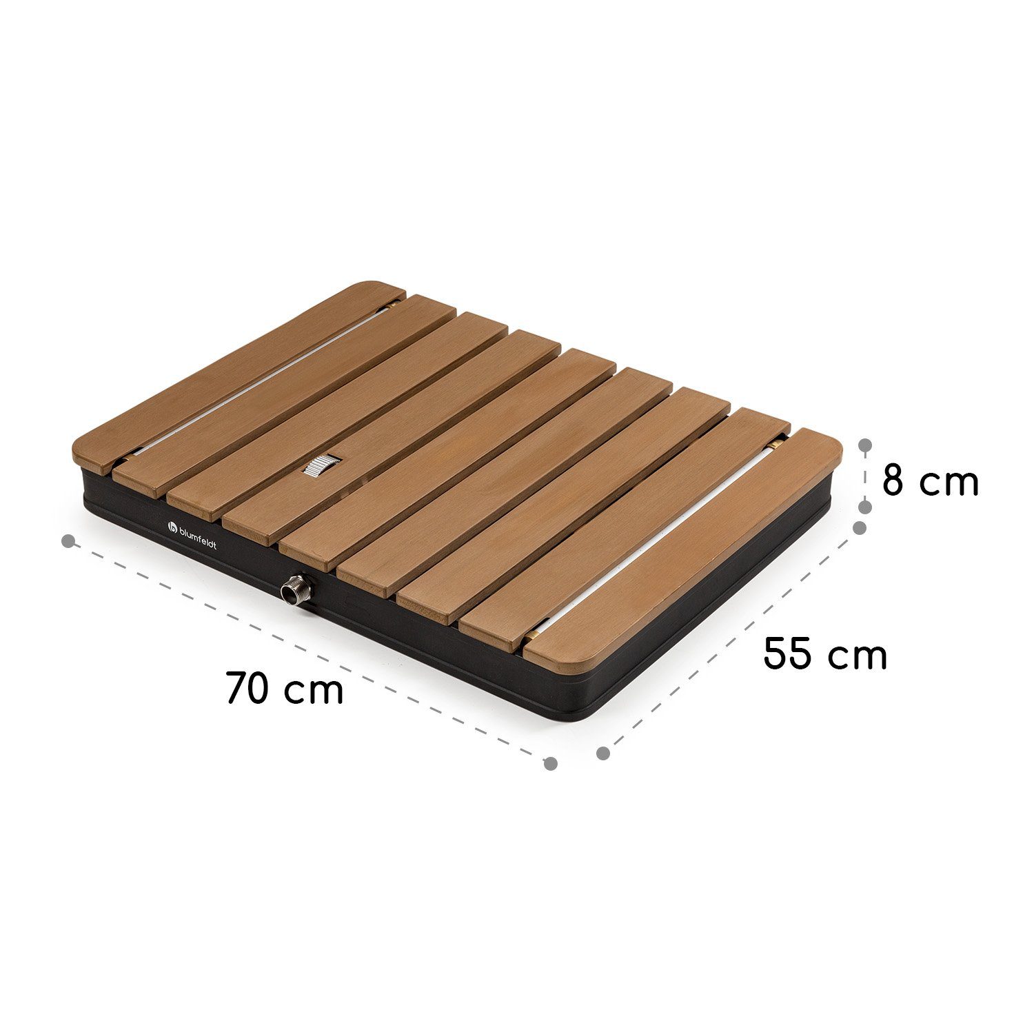 blumfeldt Gartendusche Sumatra Breeze Square Gartendusche WPC Aluminium 70x55cm eckig (Packung, 1 St), Outdooor bodenplatte Bodendusche Fußdusche Außen ohne Stromanschluss