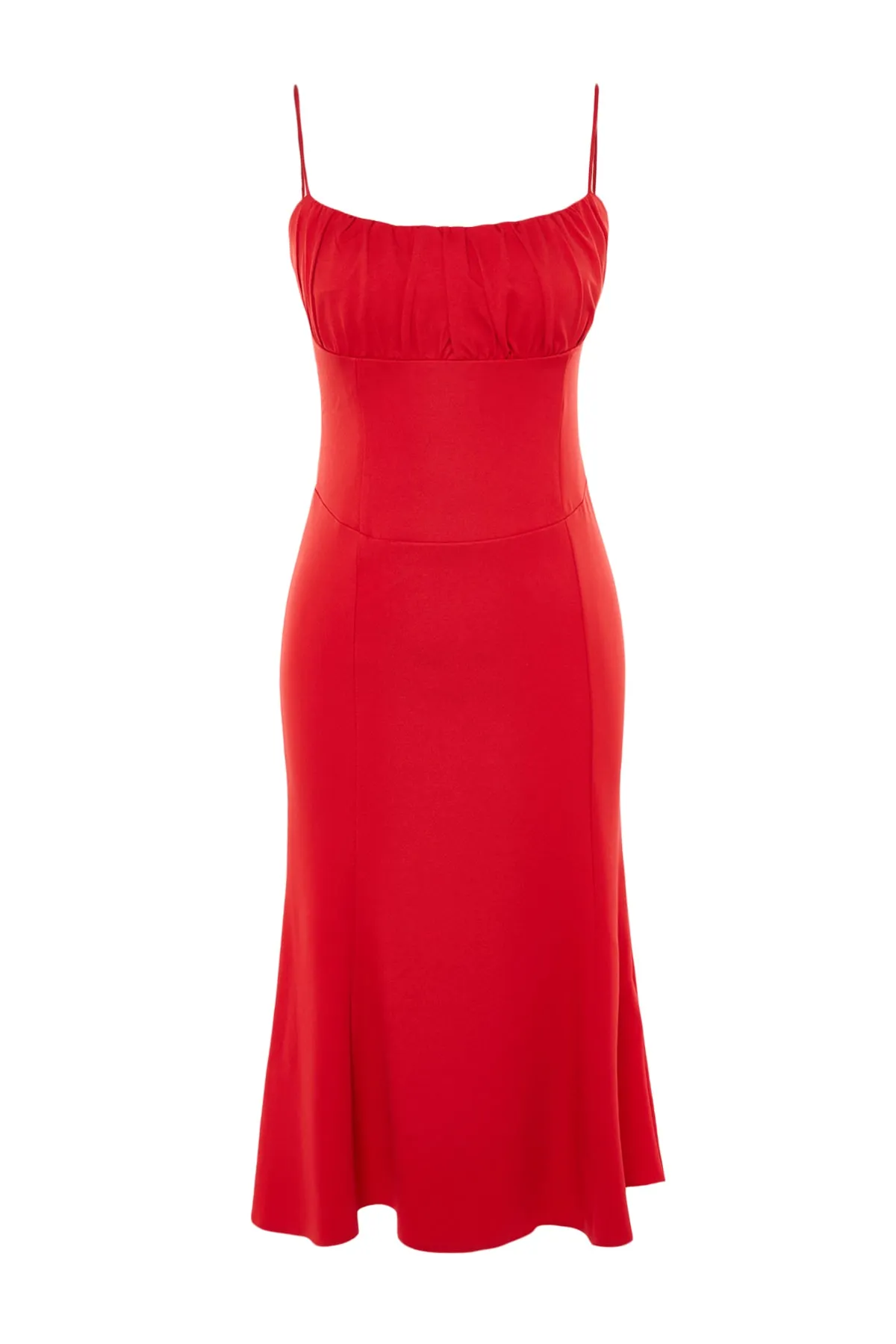 Trendyol Collection  Stilvolles Abendkleid im roten Korsett-Look mit Raffungsdetail TPRSS22EL2025