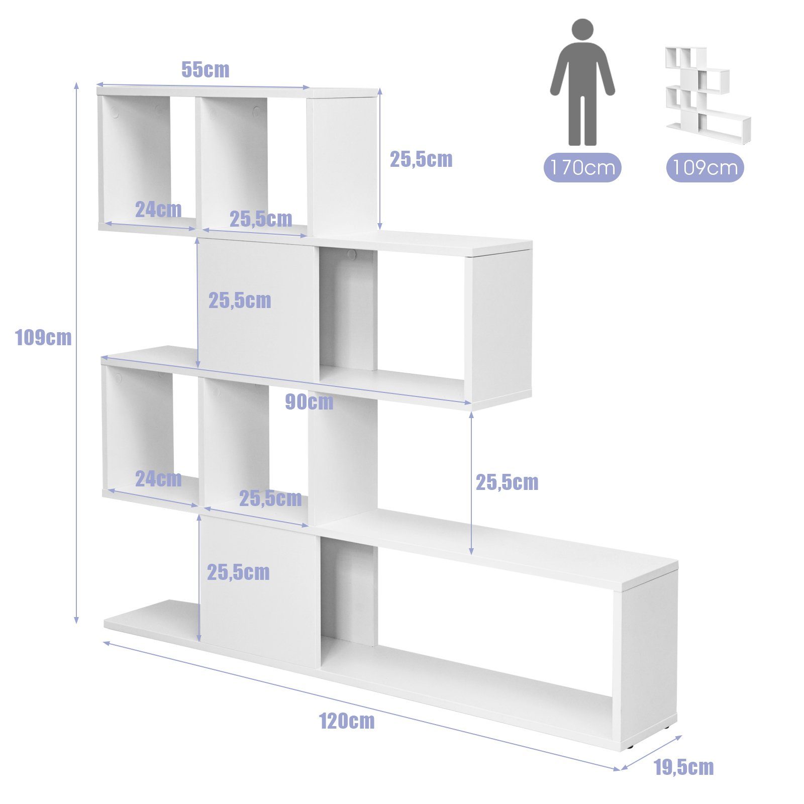 COSTWAY Bücherregal, 5-stöckiges Raumteiler Regal, freistehendes Standregal