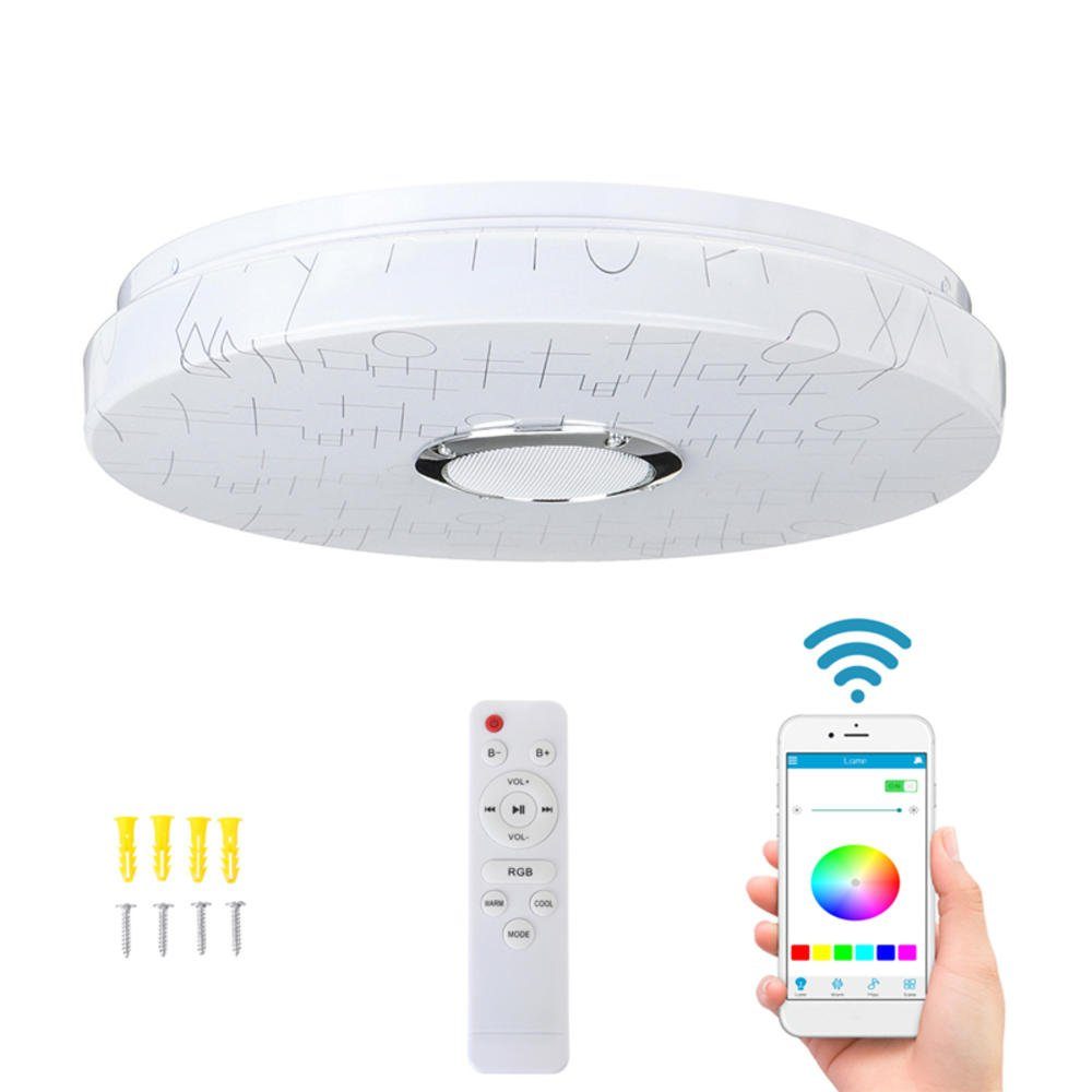 Insma Deckenleuchte, LED fest integriert, Farbwechsler, φ32.5cm Dimmbar mit Bluetooth Lautsprecher Fernbedienung