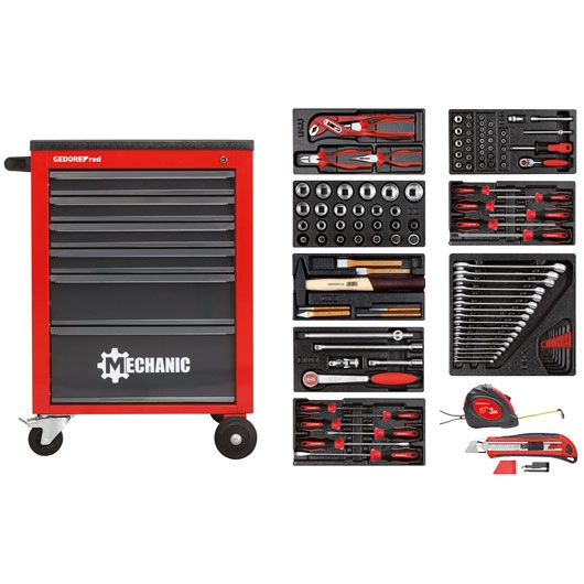 Carrello portautensili Gedore RED 3301667 R21560001 per meccanici, 119 pezzi