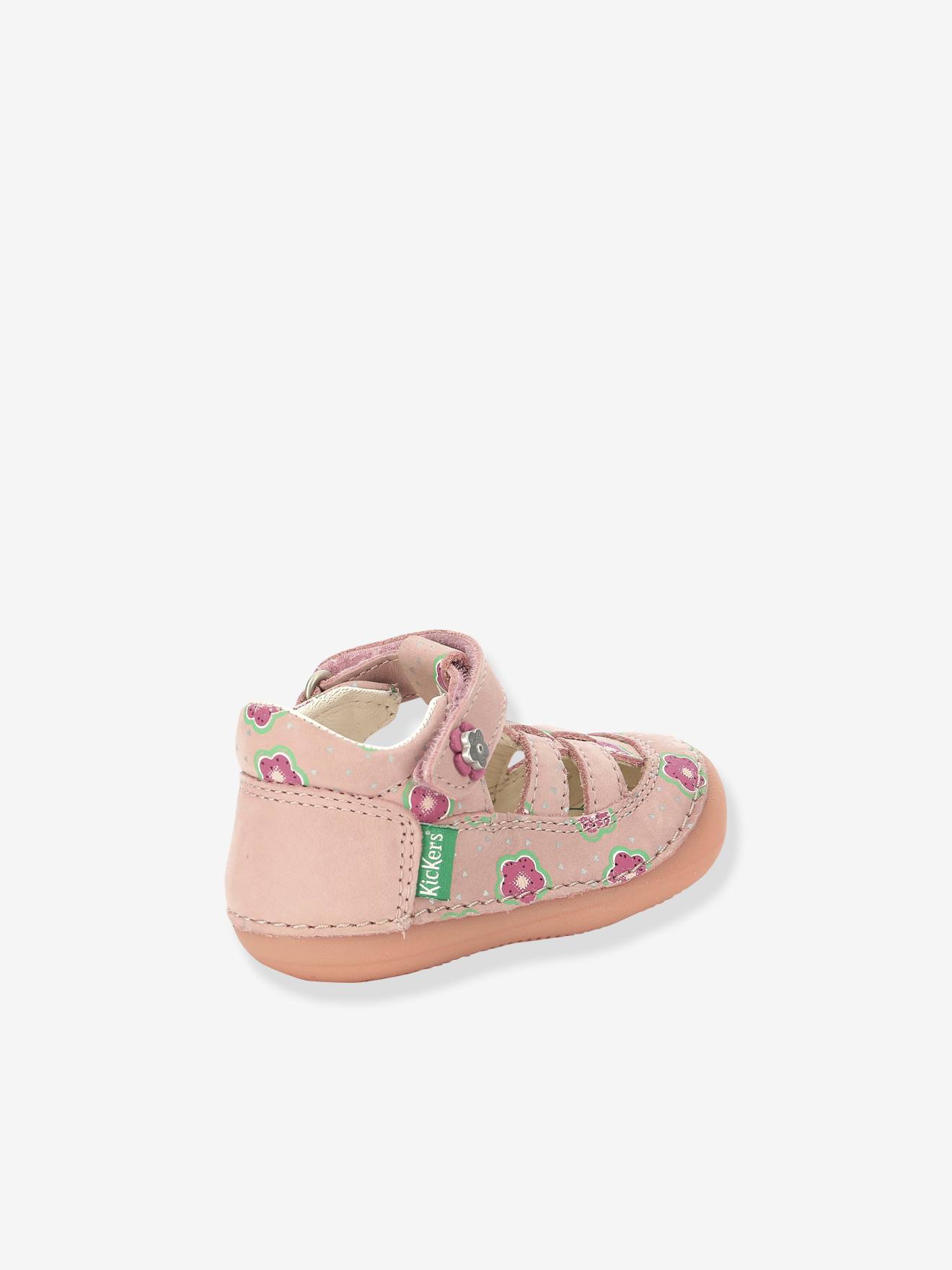 Sandales cuir bébé fille Sushy Originel Softers KICKERS® rose clair flower