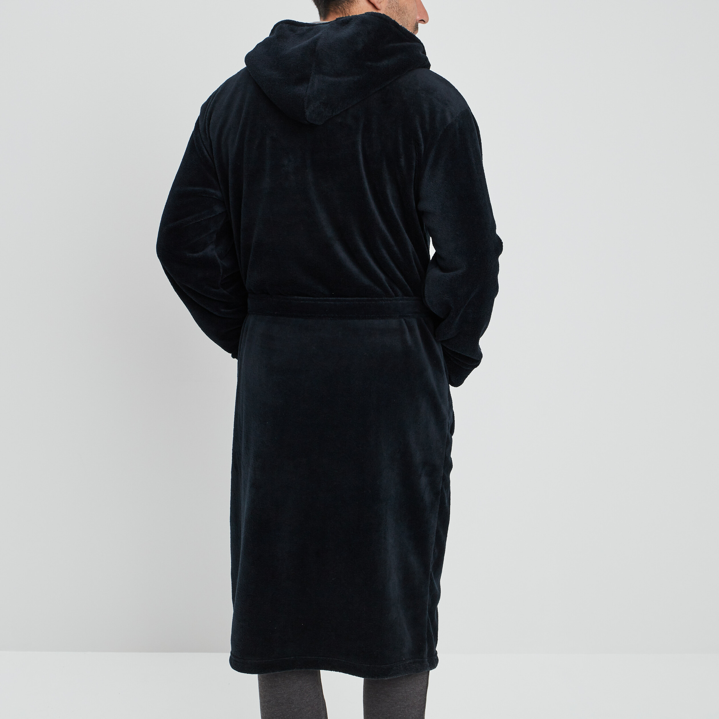 Peignoir long col châle noir homme | La Halle