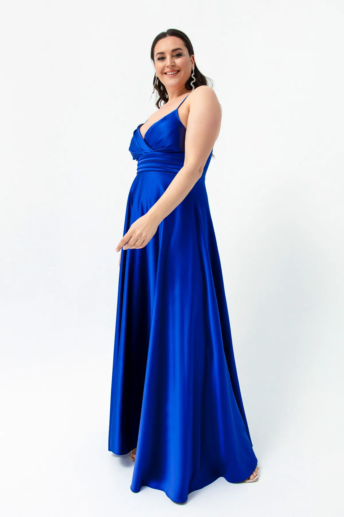 Lafaba  Damen-Abendkleid und Abschlusskleid aus Satin in Übergröße mit Saxophonfaden-Träger