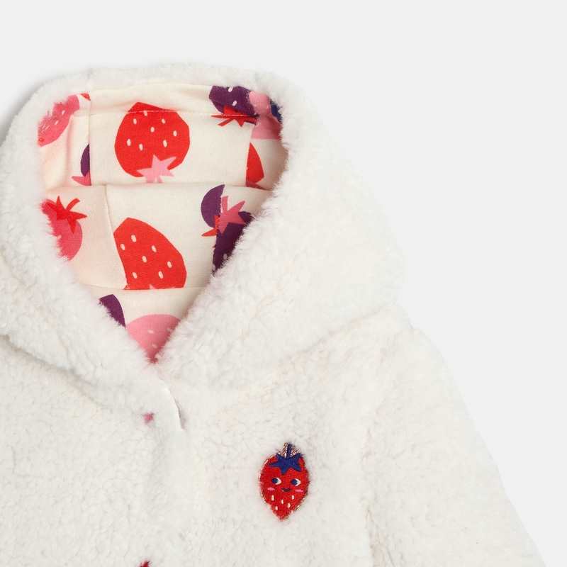 Manteau réversible à capuche bébé fille écru à motifs beige Catimini