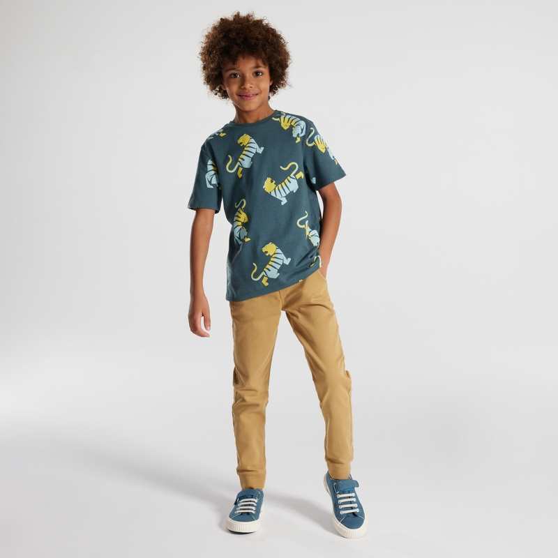 Jogpant uni en toile stretch beige garçon