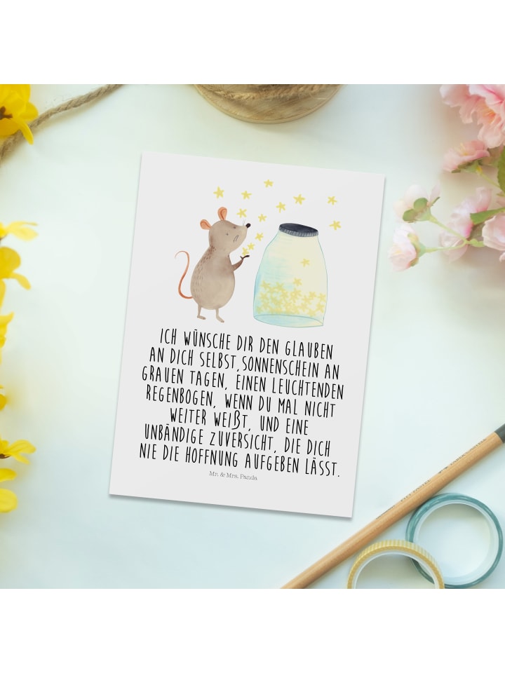 Mr. & Mrs. Panda Postkarte Maus Sterne mit Spruch in Weiß günstig kaufen onesize