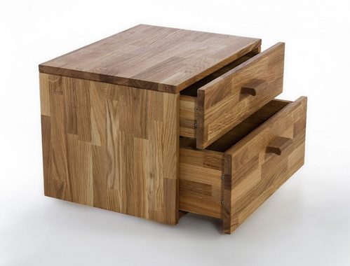 expendio Massivholzbett Cleo (Spar-Set, 3-tlg), Schubladenbett 200x200 Wildeiche mit 2 Schubladen inkl. 2x Nachttisch