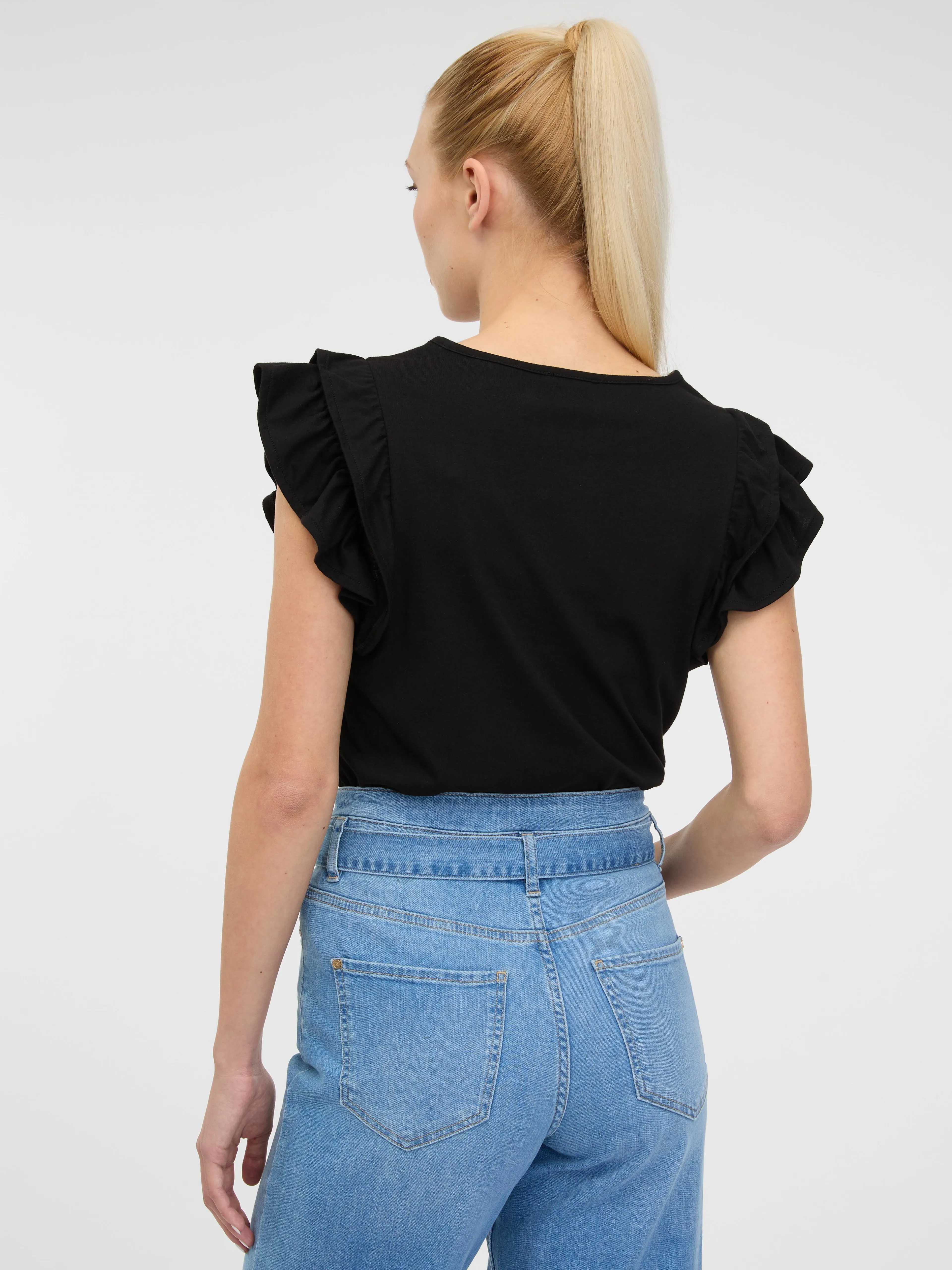 Schwarzes Damen-T-Shirt mit kurzen Ärmeln ORSAY