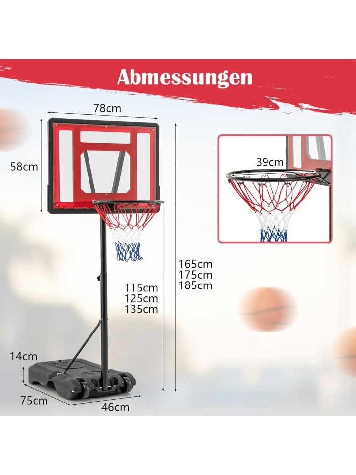 COSTWAY Basketballständer 115-135cm in Rot günstig kaufen onesize