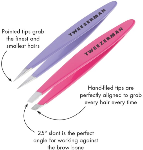 Tweezerman Mini Slant & Point Tweezer Set - Schräge & Spitze Mini Pinzetten, Pink & Lilac Pinzette