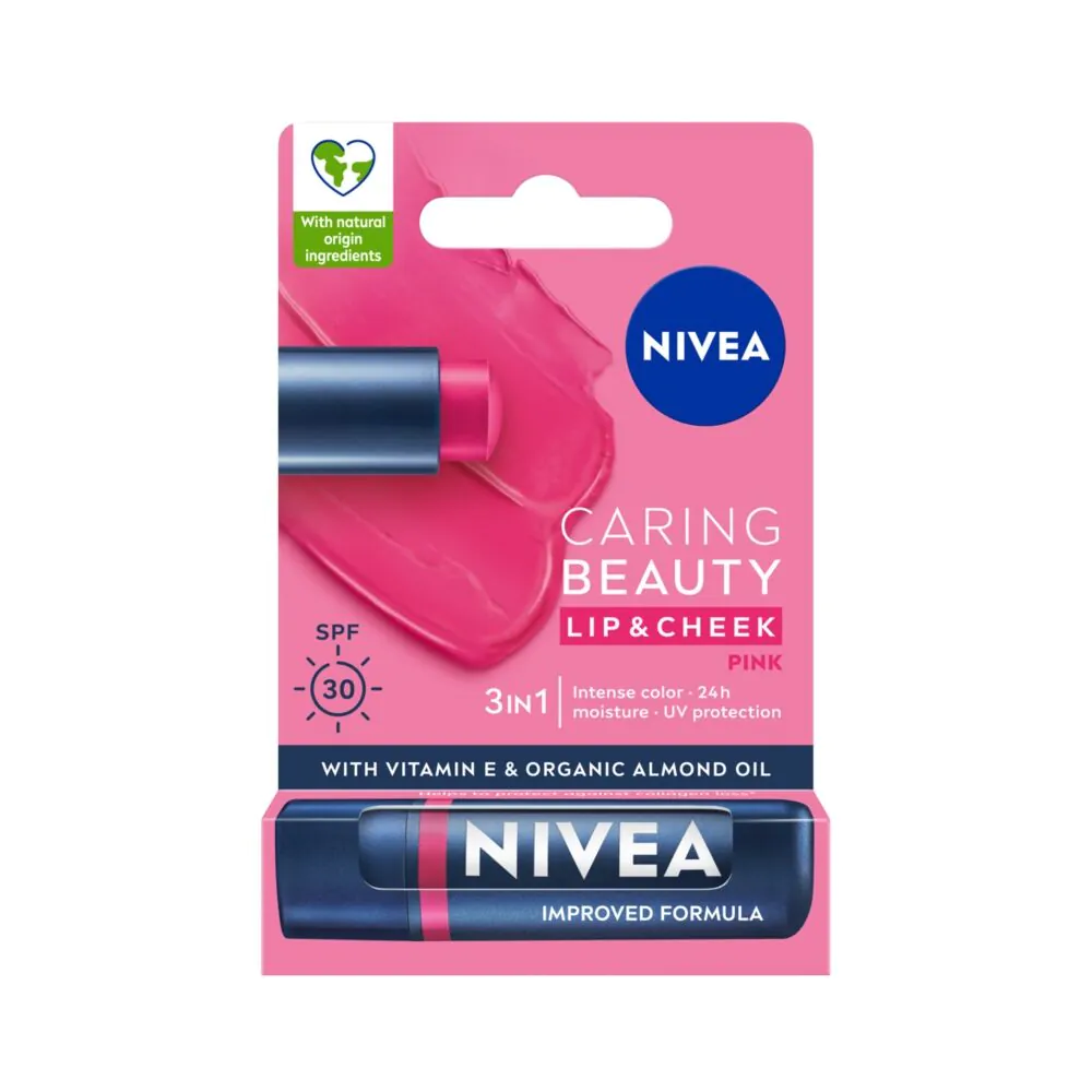 Nivea Caring Beauty 3 σε 1 Ροζ Βάλσαμο Χειλιών