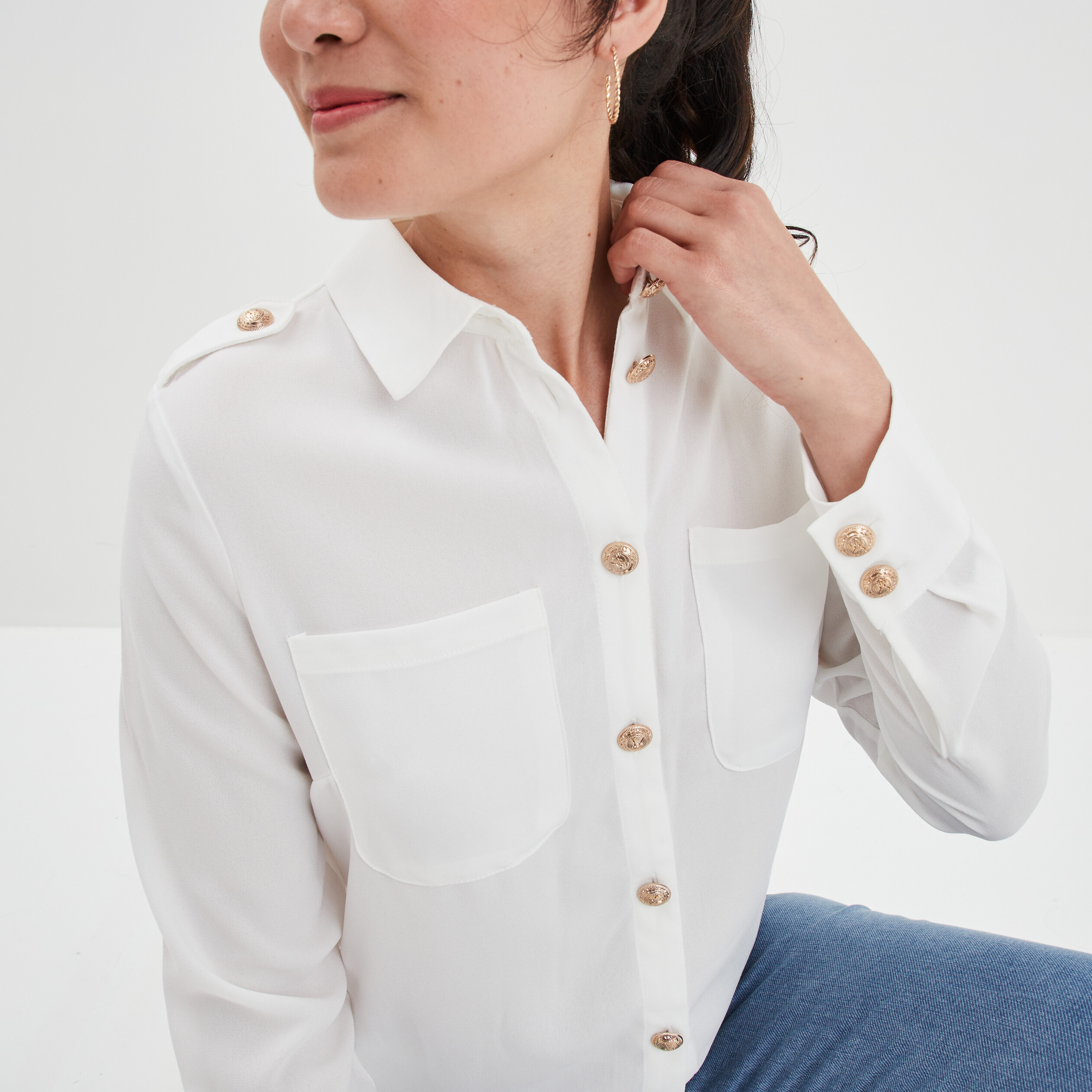 Chemise manches longues Mosquitos blanc femme | La Halle