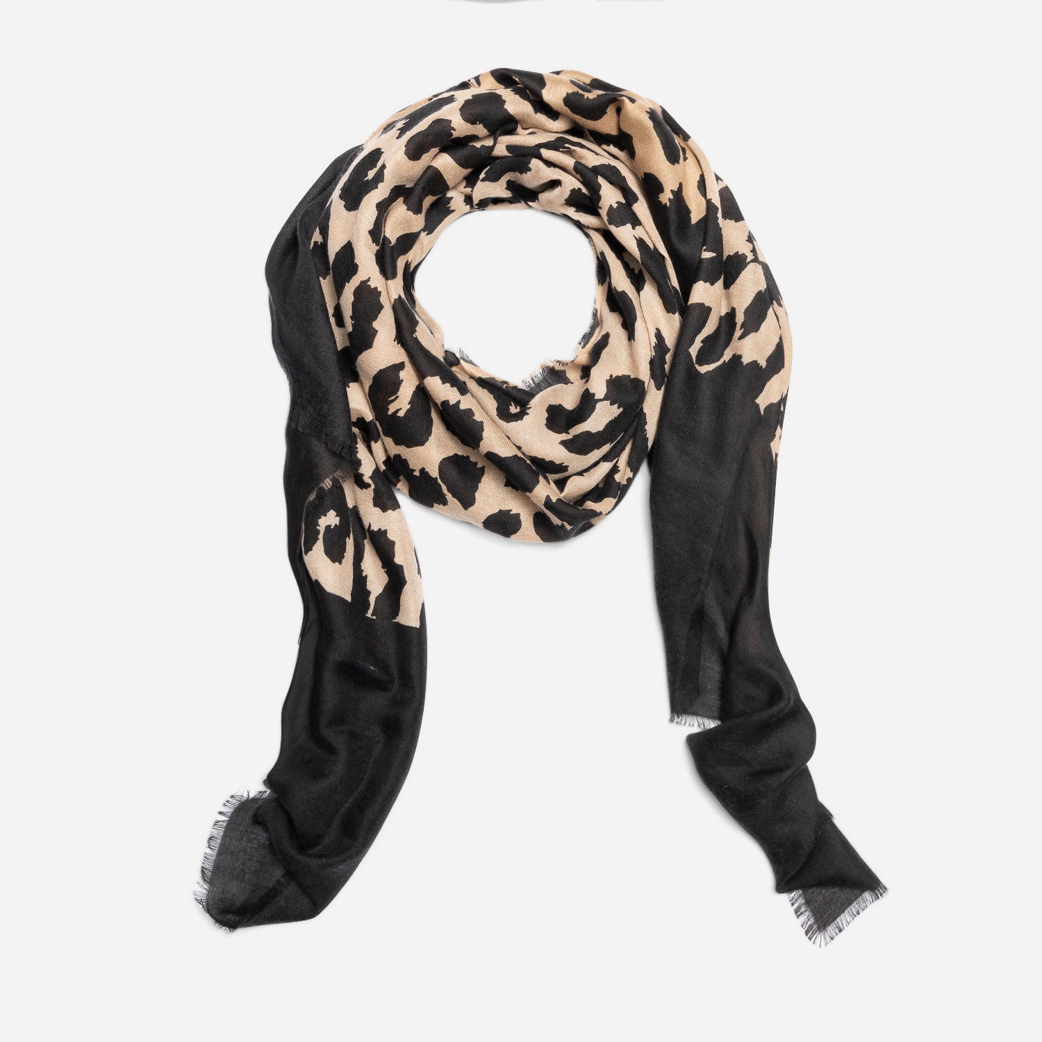 Chèche camel et noir à maxi motif léopard
