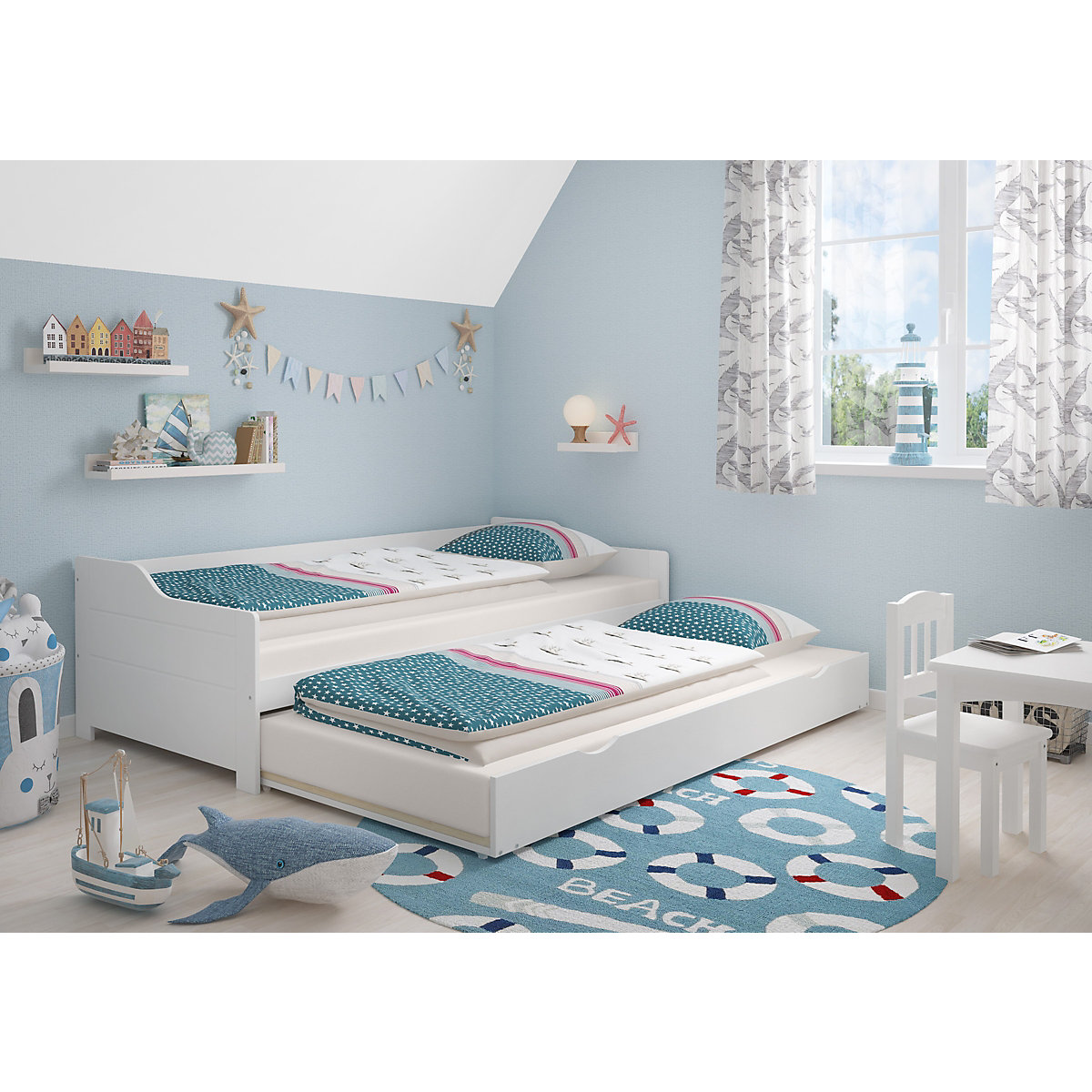 Set: Sofabett weiß aus Kiefer, Rost, Matratze 90x200
