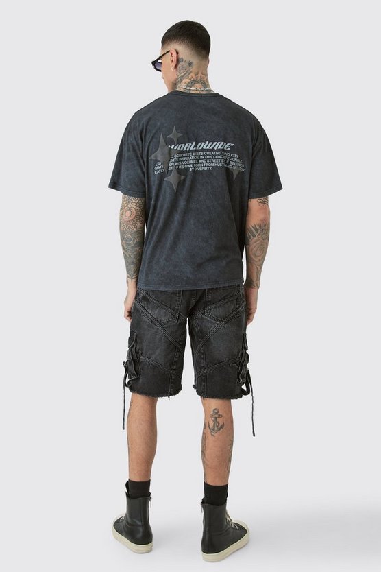 Tall Oversize T-Shirt mit Worldwide-Print und Acid-Waschung