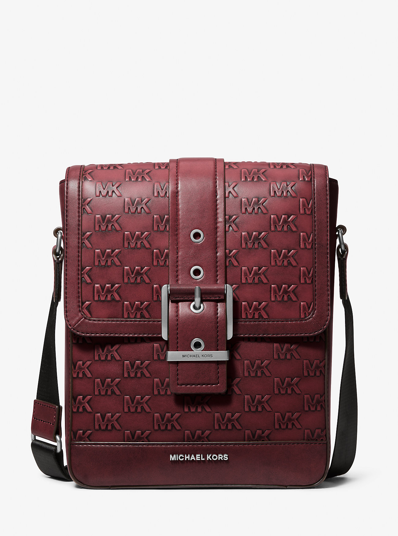 Colby Logo Preget Brunert Skinn Messenger Bag – OXBLOOD