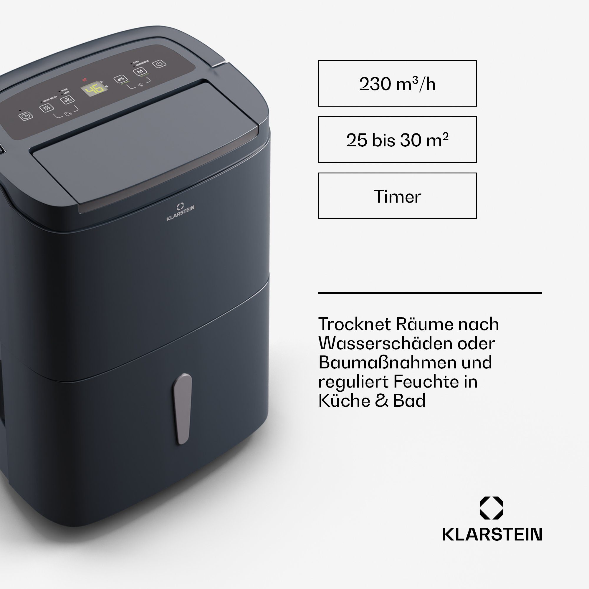 Klarstein Luftentfeuchter DryFy Connect 30 Luftentfeuchter, elektrisch WiFi Kompression 30l/d 25-30m²