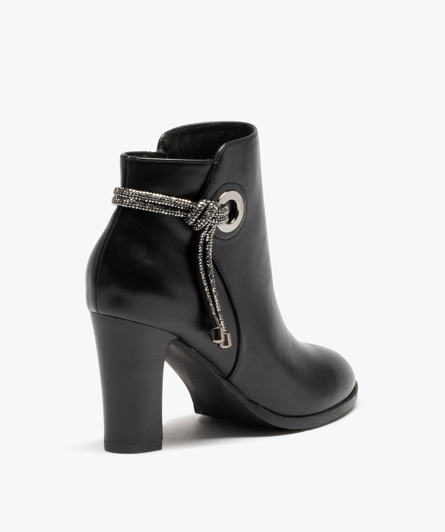 Boots femme à talon avec cordon strass noir | GEMO