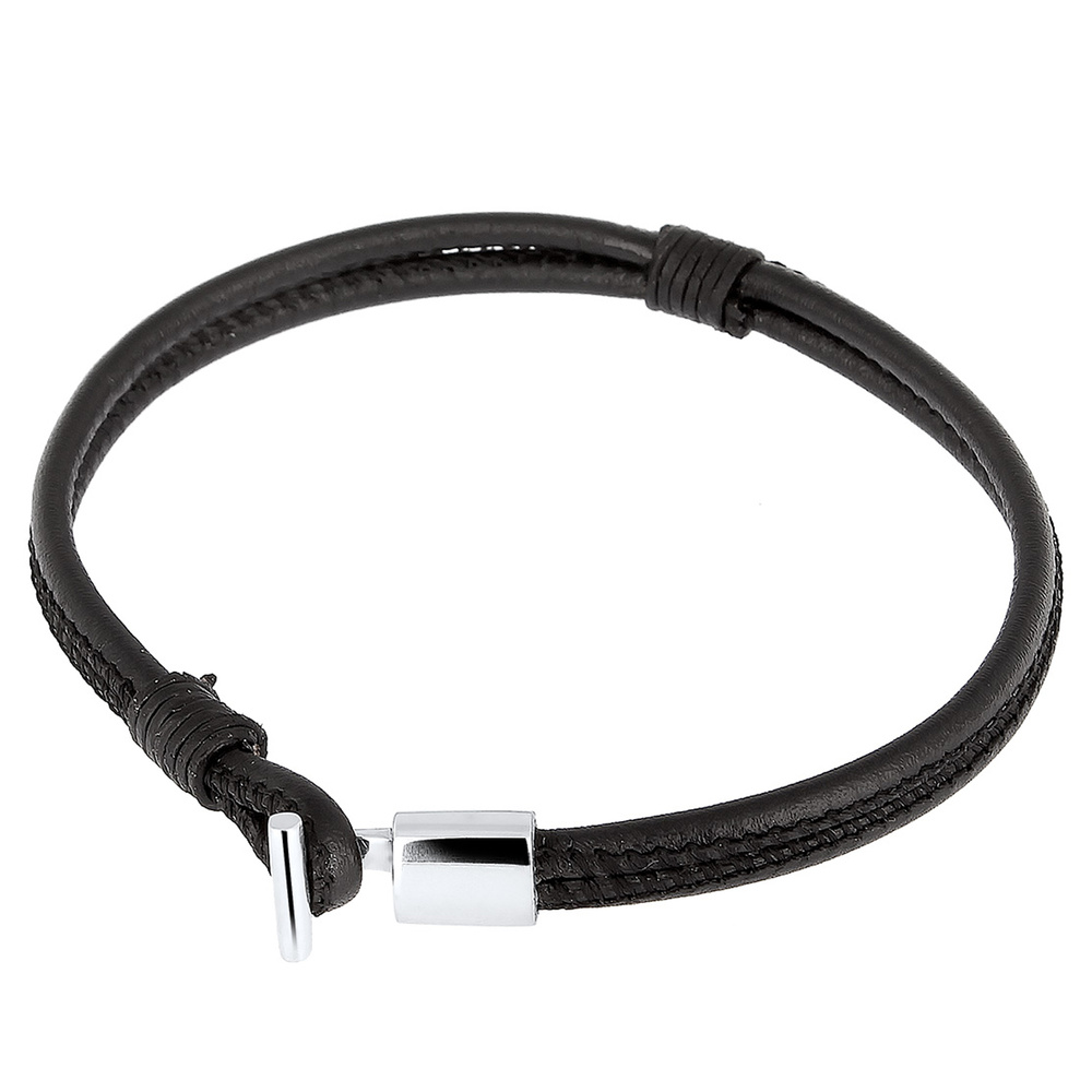 KUZZOI KUZZOI Bracelet Herren Basic Echtleder Knoten Haken 925er Silber Bracelet