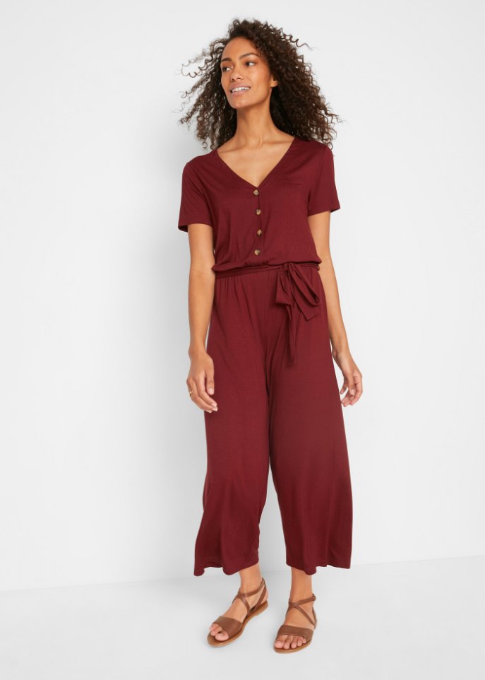 Jersey-Jumpsuit mit V-Ausschnitt, kurzarm