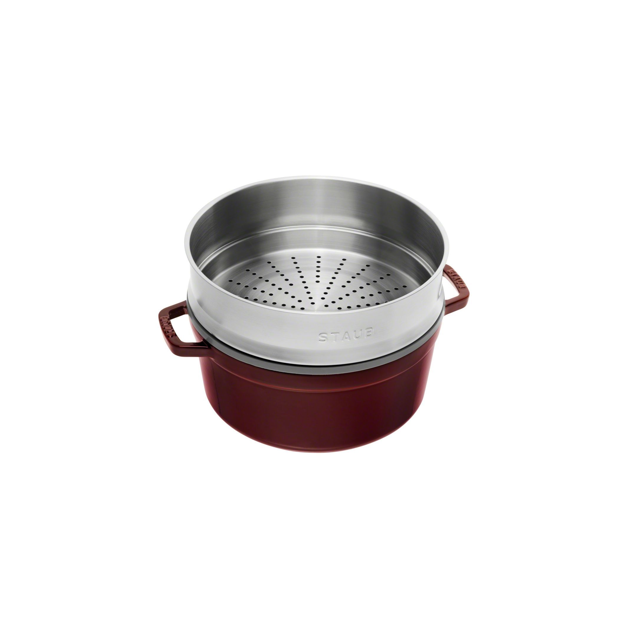 Cocotte mit Dämpfeinsatz 26 cm, rund, Grenadine-Rot, Gusseisen