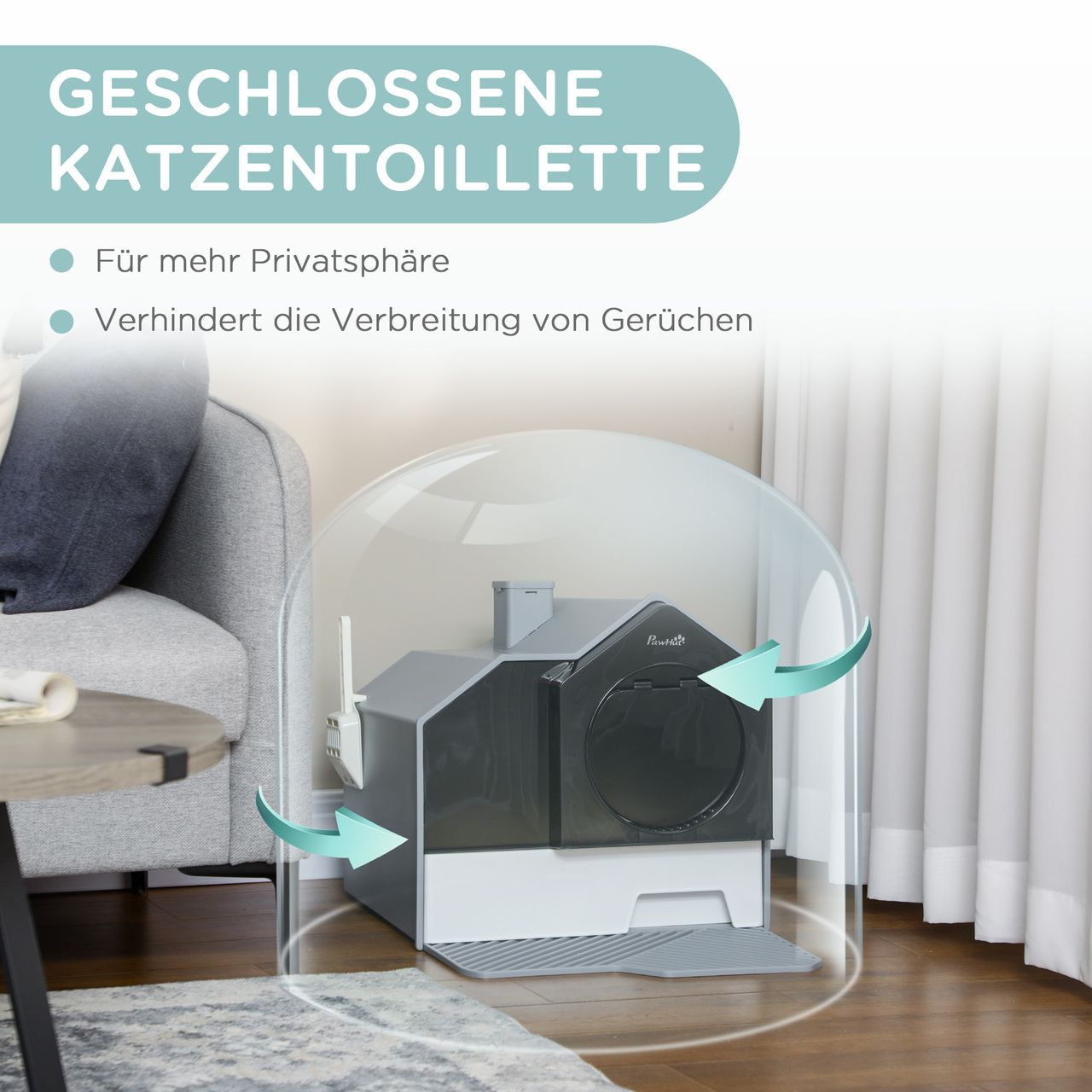 PawHut Katzentoilette Katzenklo mit Schaufel Filter für Katzen bis 8 kg Grau