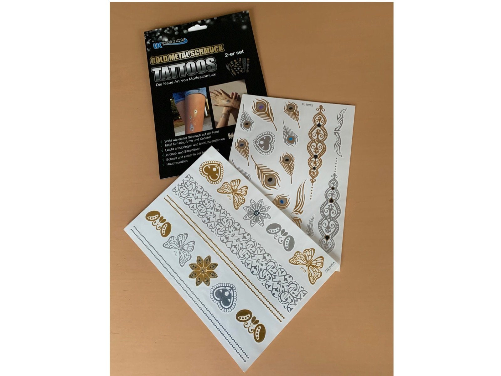 LK Trend & Style Schmuck-Tattoo Gold-Metall die andere Art von Modeschmuck., 6-tlg., Im Sommer Festival Geburtstagsparty Mädelstag