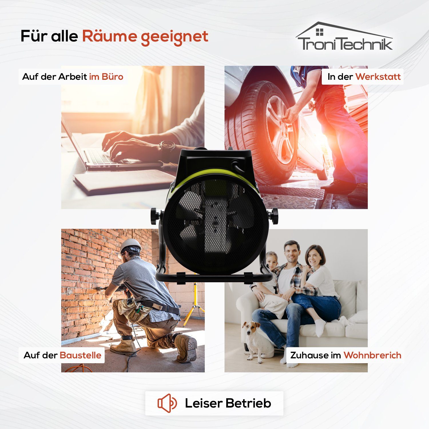 TroniTechnik Heizstrahler Heizlüfter, Keramikheizung, Schnellheizer TT-KH-503,Keramikheizelement, 3000 W, zwei Heizstufen, Überhitzungsschutz und Abschaltautomatik, Thermostat