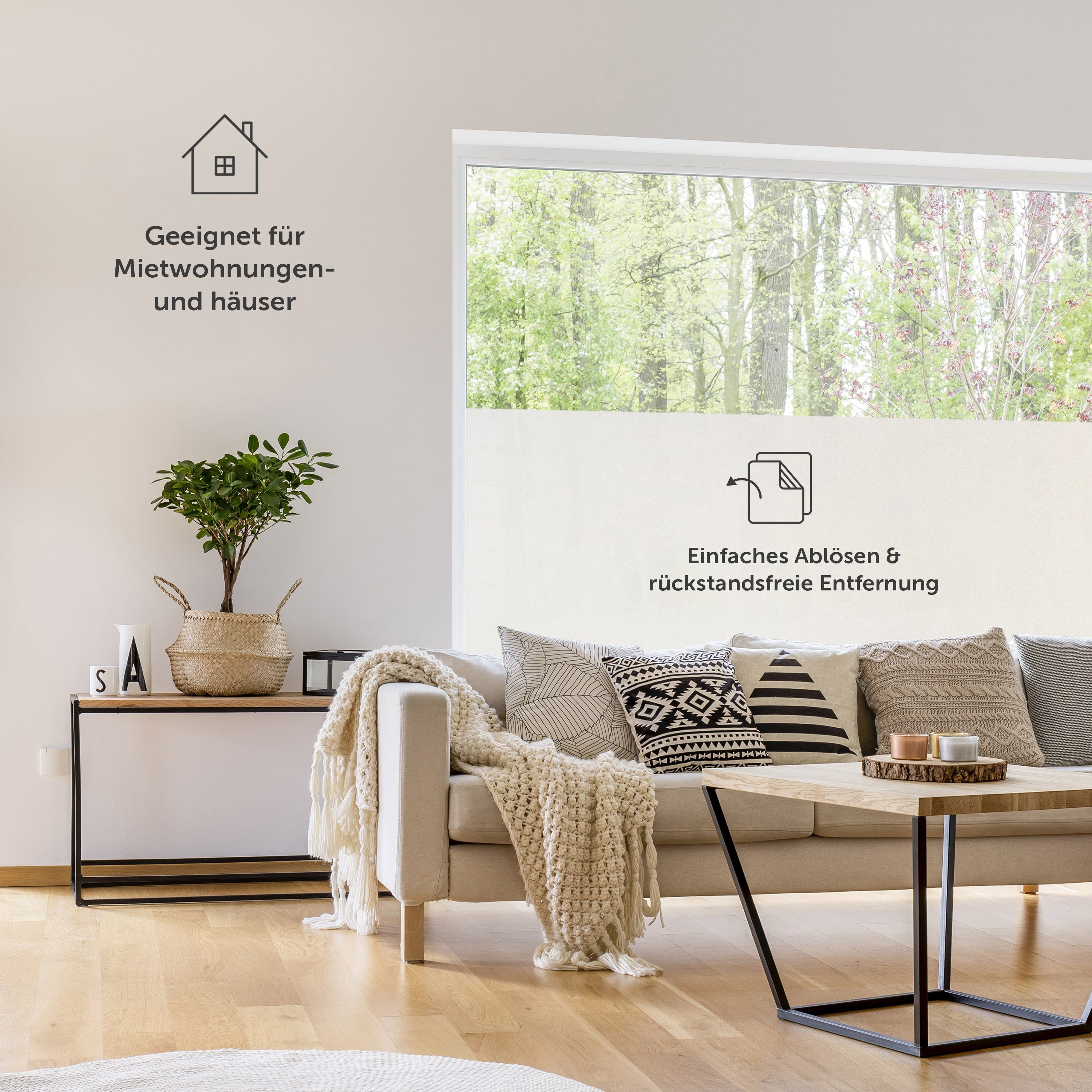 Fensterfolie Fensterfolie Blickdicht mit Milchglas-Effekt für Privatsphäre, Blumtal, blickdicht, zuschneidbar, UV-Schutz bei Fenstern, Duschkabinen und Co.