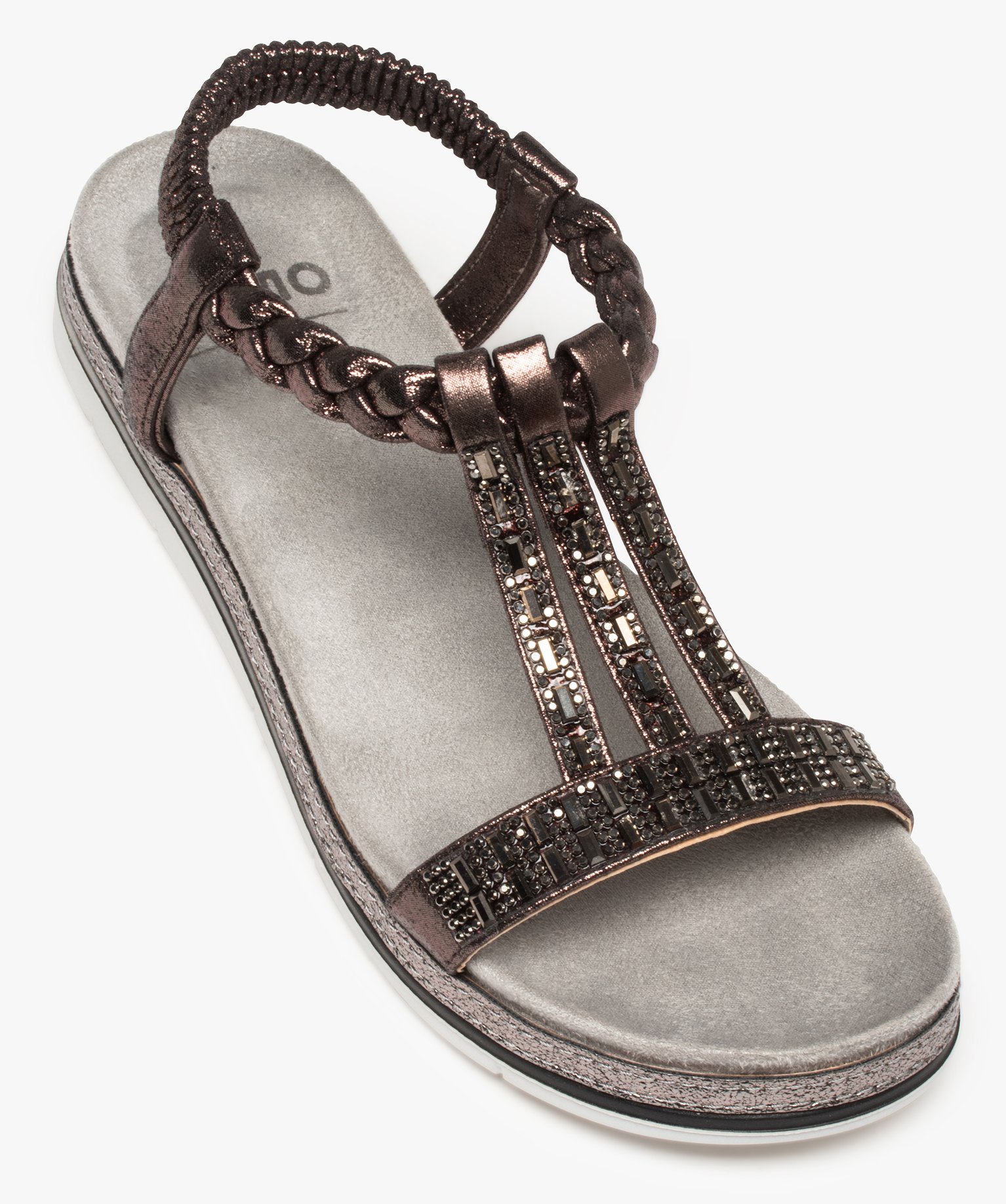 Sandales femme ornées de strass avec brides élastiquées gris | GEMO