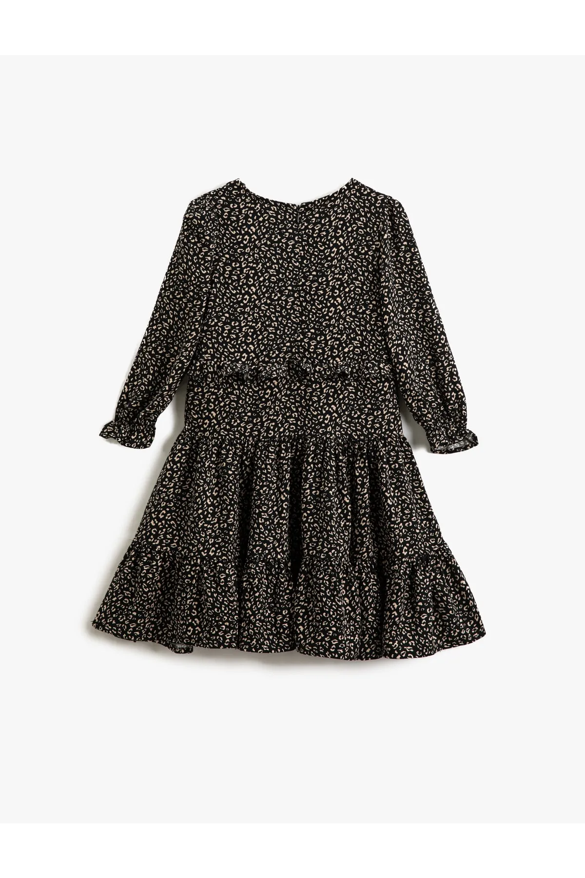 Koton  Rüschenkleid mit Leopardenmuster, lange Ärmel, V-Ausschnitt und elastische Bündchen