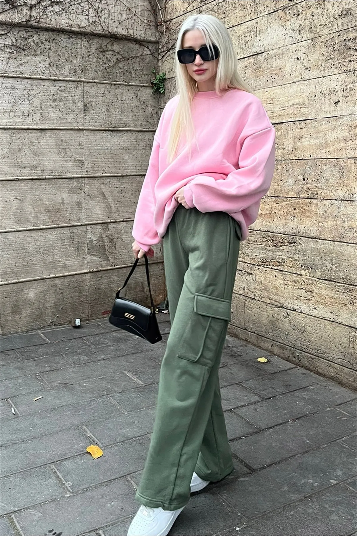 Madmext  Khakigrüne Damen-Jogginghose mit weitem Bein und Cargotasche Mg1615