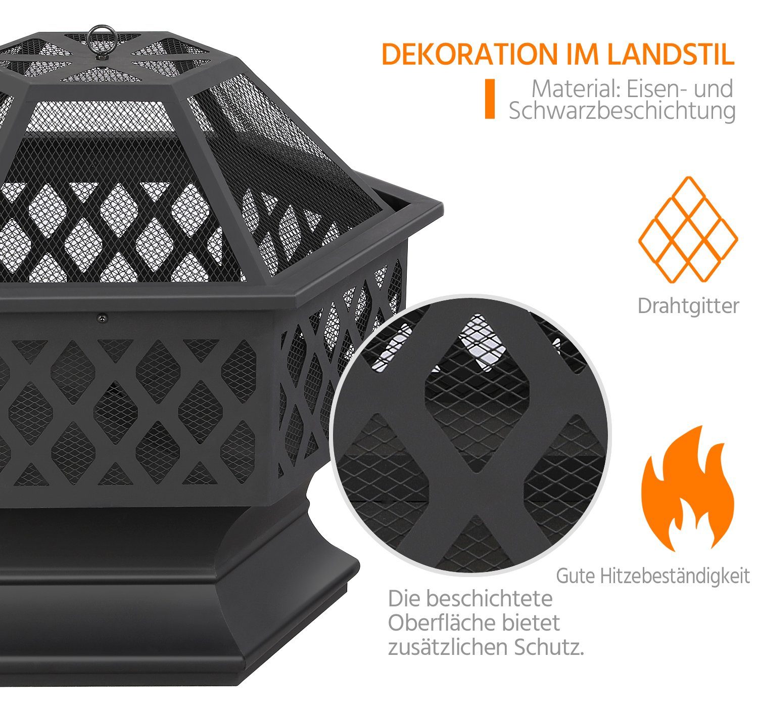 Yaheetech Feuerstelle, Ø 61/71cm sechseckige Feuerschale