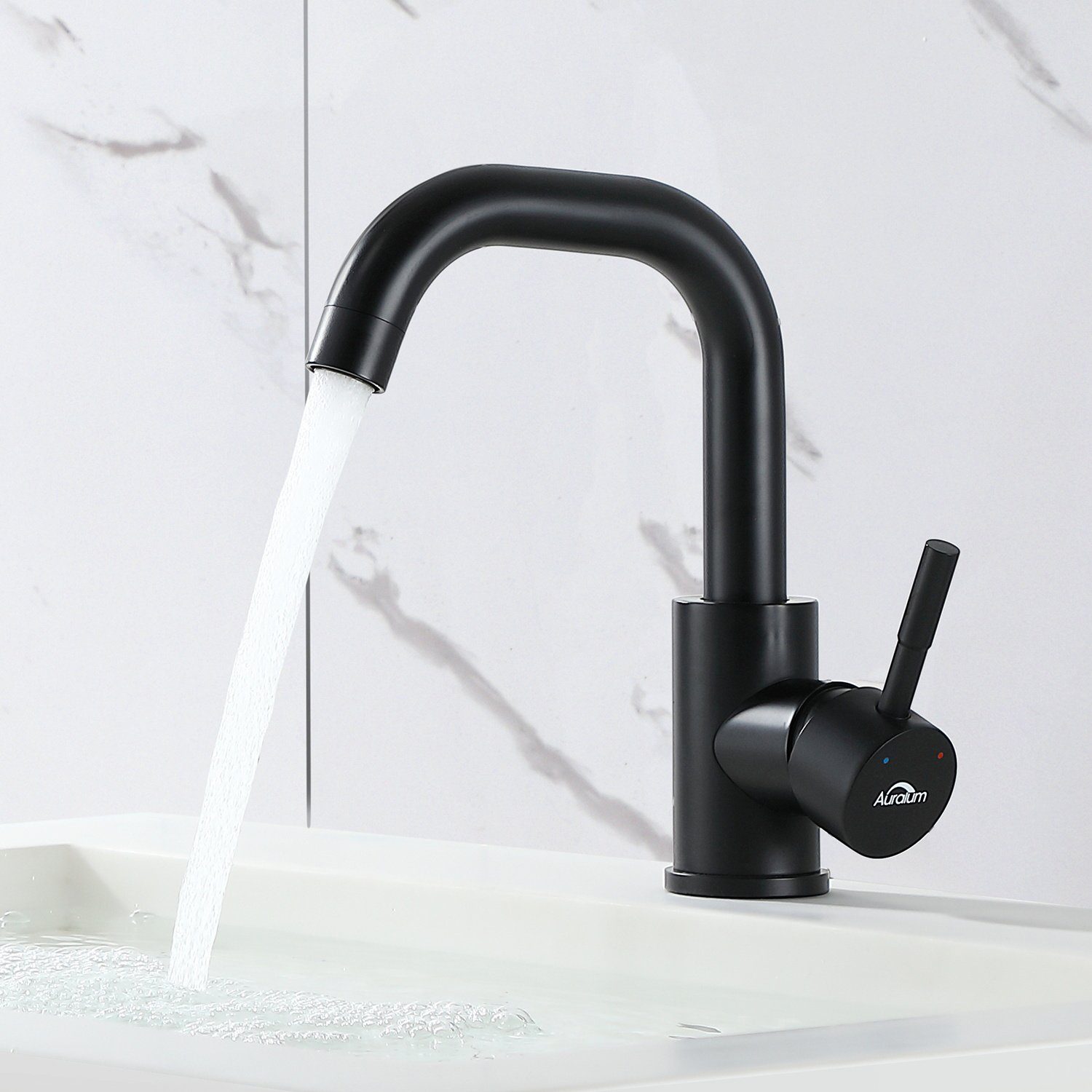 Auralum Waschtischarmatur Wasserhahn Bad Waschbecken Armaturen Einhebelmischer 360°Drehbar Schwarz