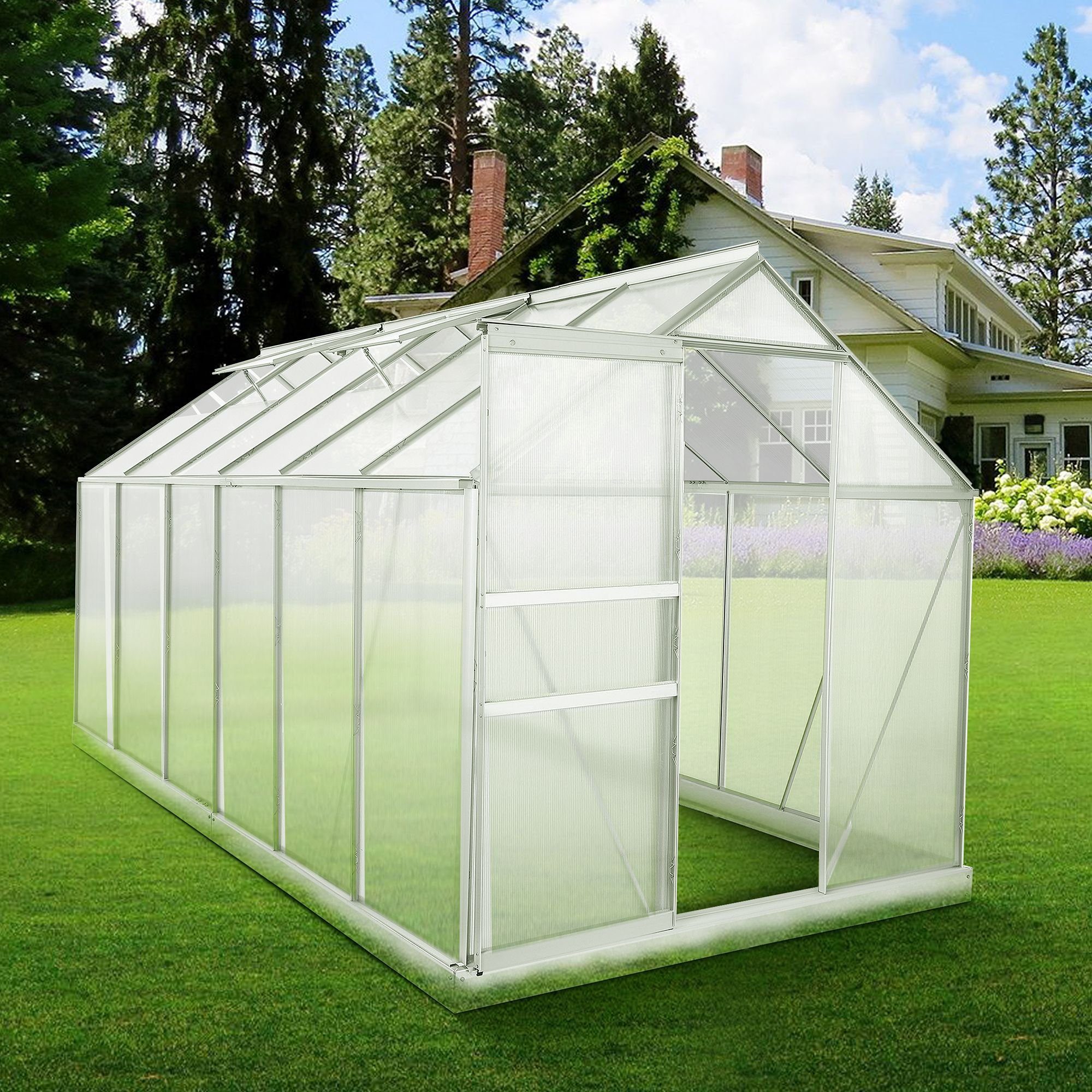 Zelsius Gewächshaus Aluminium Gewächshaus SET, 380 x 190 cm, inkl. Fundament, BxTxH: 190 x 380 x 195 cm, 6.00 mm Wandstärke