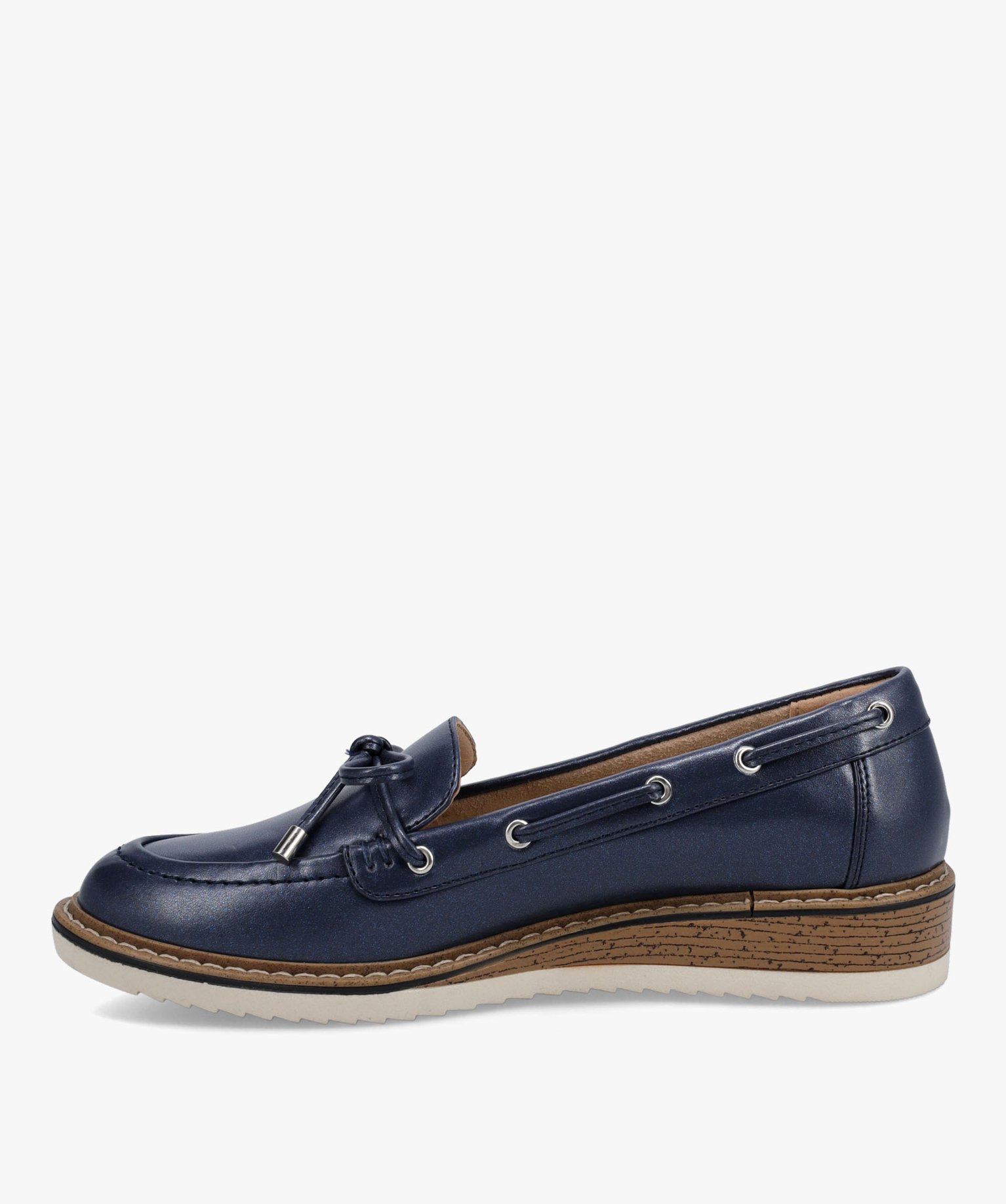 Mocassins femme unis à lacet bateau et petit talon compensé bleu | GEMO