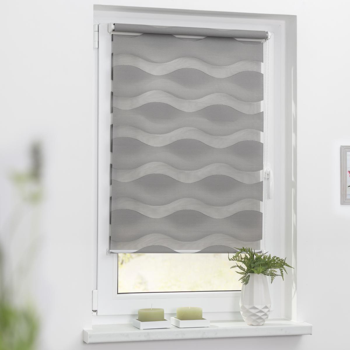 Lichtblick Duo Rollo Welle Klemmfix, ohne Bohren, Grau, 90 cm x 150 cm (B x L)