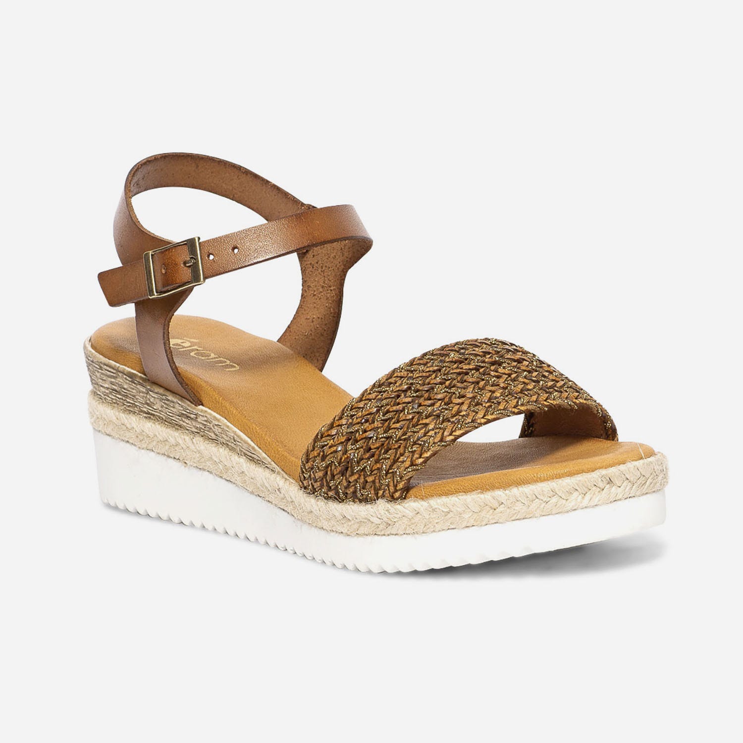 Sandale cognac en cuir avec bride tressée