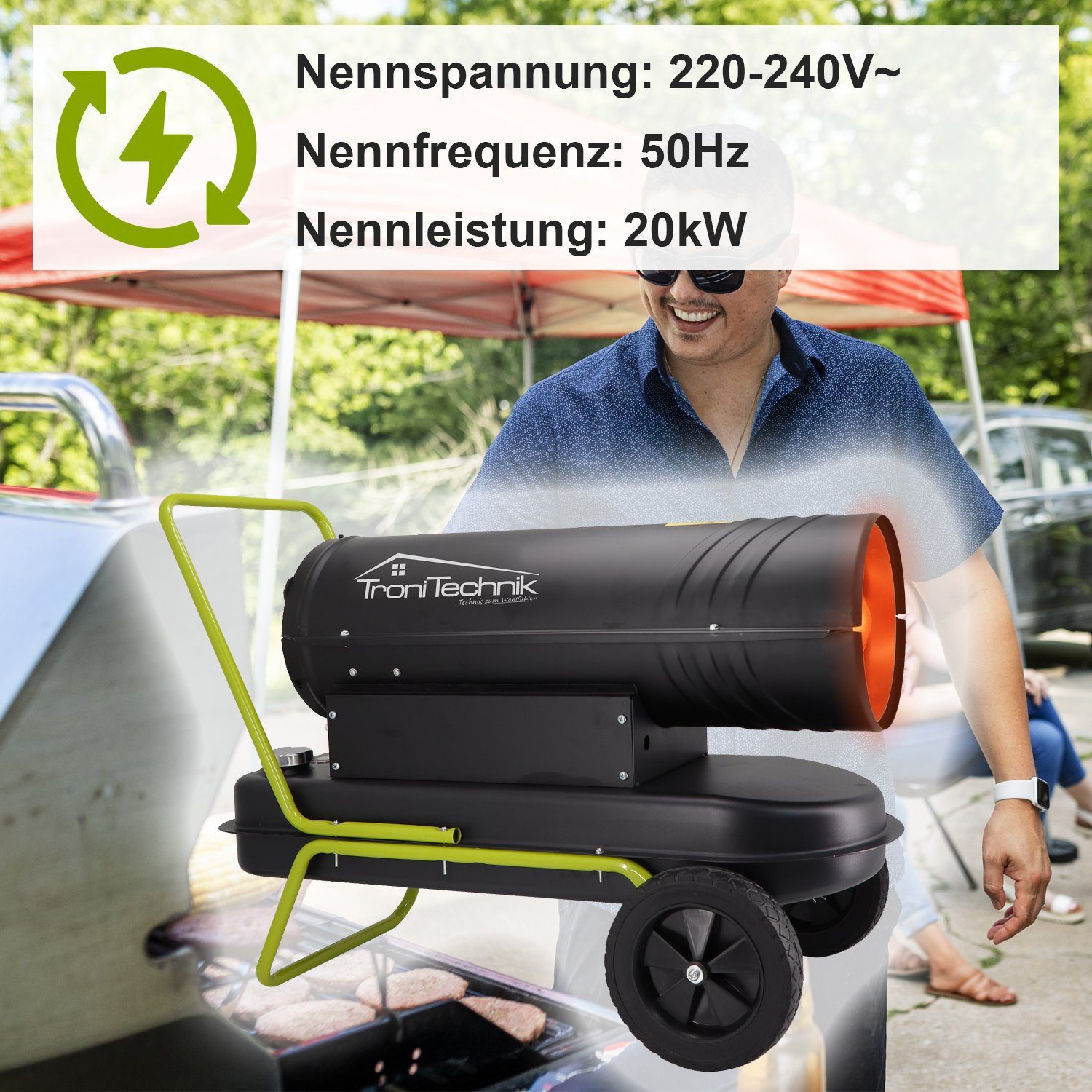 TroniTechnik Heizgerät Diesel Heizkanone, Heizgerät TT-HK-242,20kW Leistung,integrierter Tank, 20000 W, integrierte Druckanzeige, hitzeresistente Stahlkammer