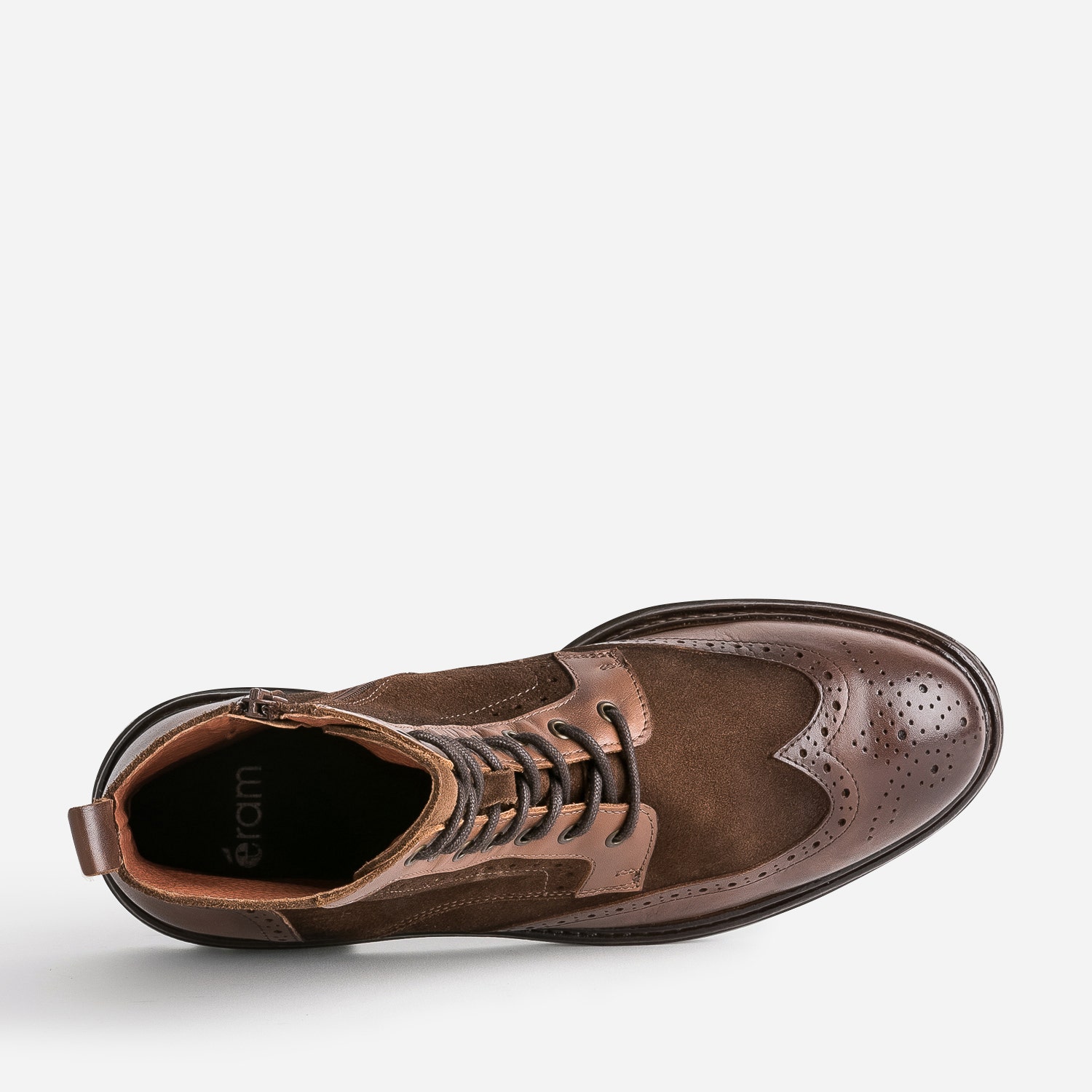 Bottine à lacets marron en cuir à bout fleuri