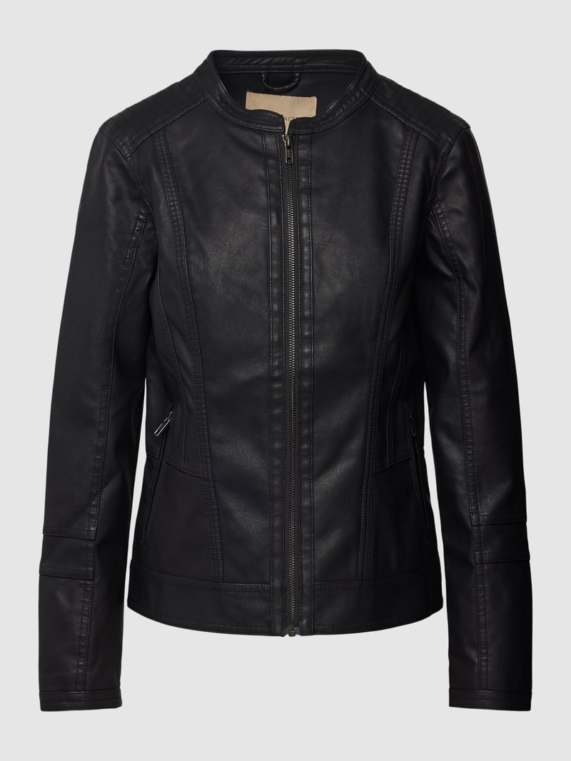 Lederjacke mit Reißverschluss Modell 'Gunilla' in schwarz
