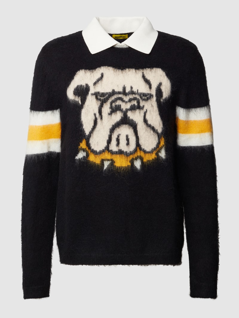 Strickpullover mit Woll-Anteil Modell 'VARSITY' in schwarz